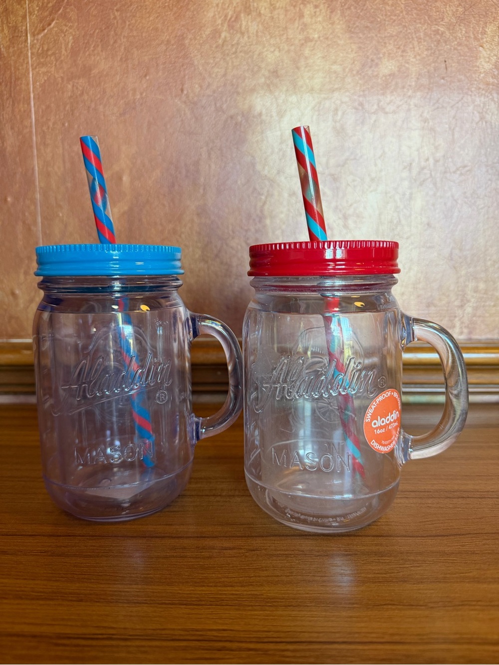 Set of 2 Aladdin Insulated Mason Jar Tumblers 16oz With Lids & Straws NEW!